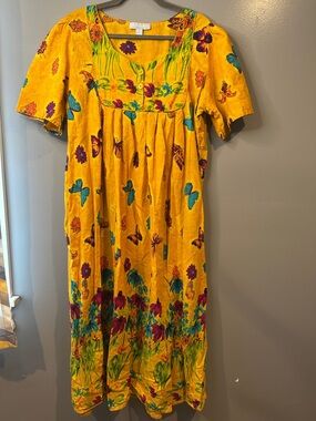 Only Necessities House Dress Lounge Floral Patio Kaftan Dress 22/24 1x Yellow
